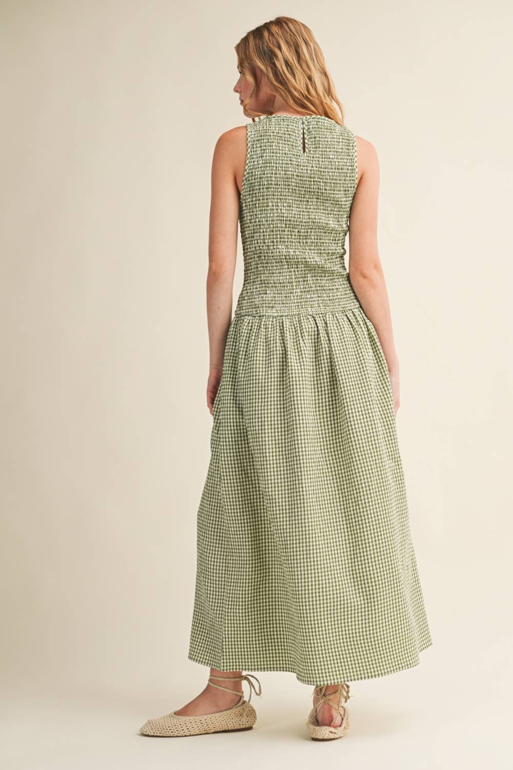 Mini Gingham Sleeveless Long Dress