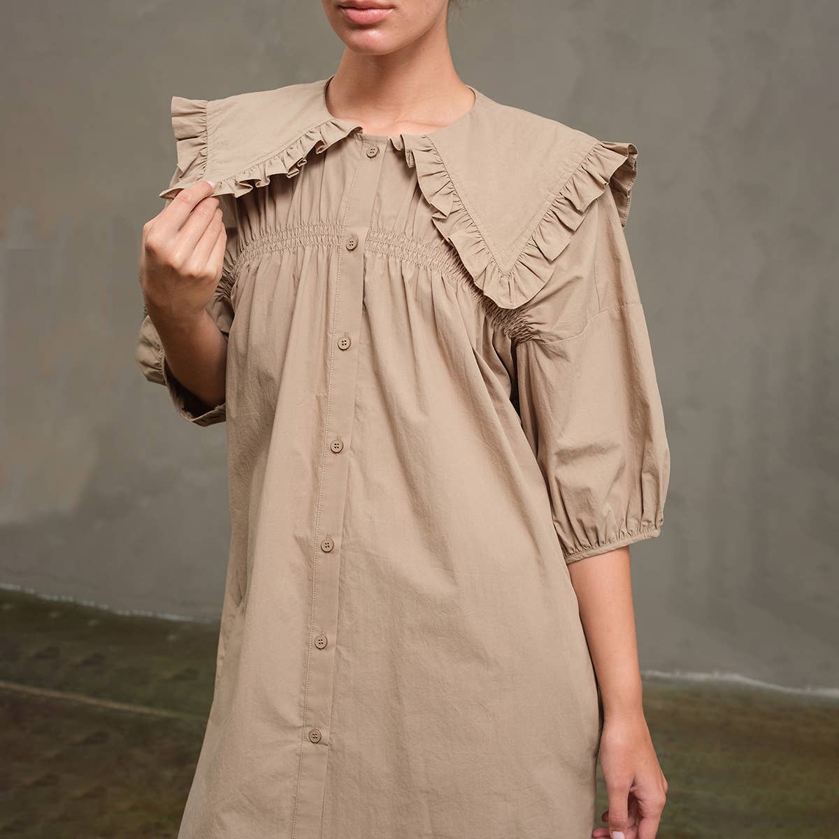 Ruffle Collar Smock Dress
