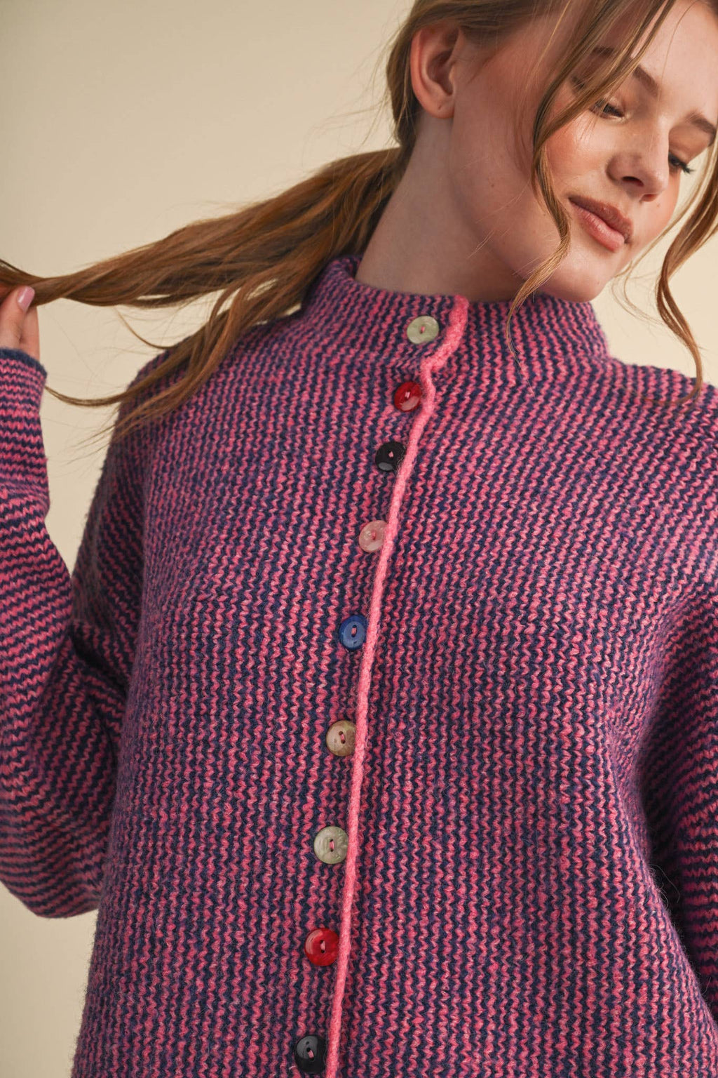 Striped Sweater Cardigan with Colorful Buttons