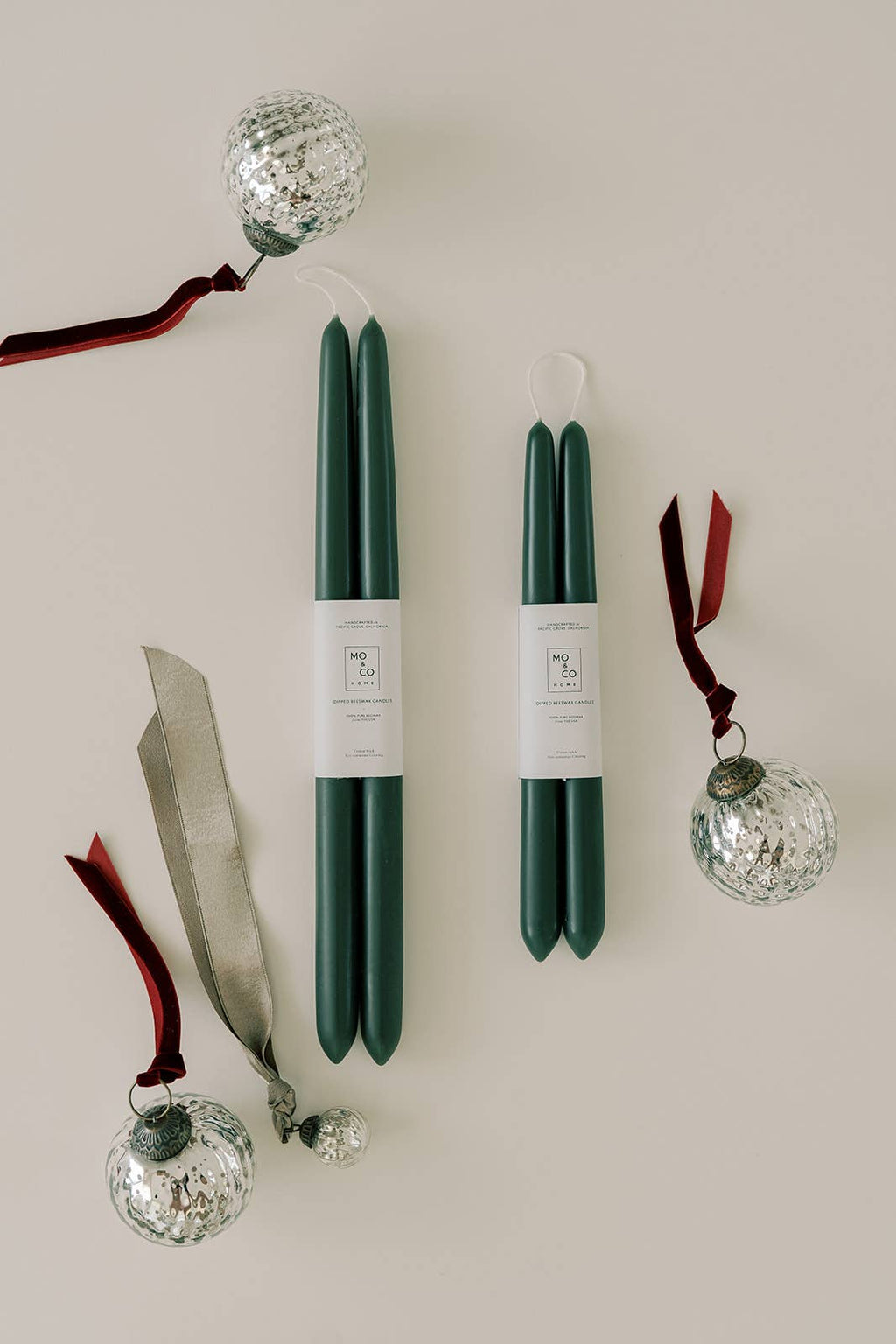 Forest Green Dipped Beeswax Taper Candles