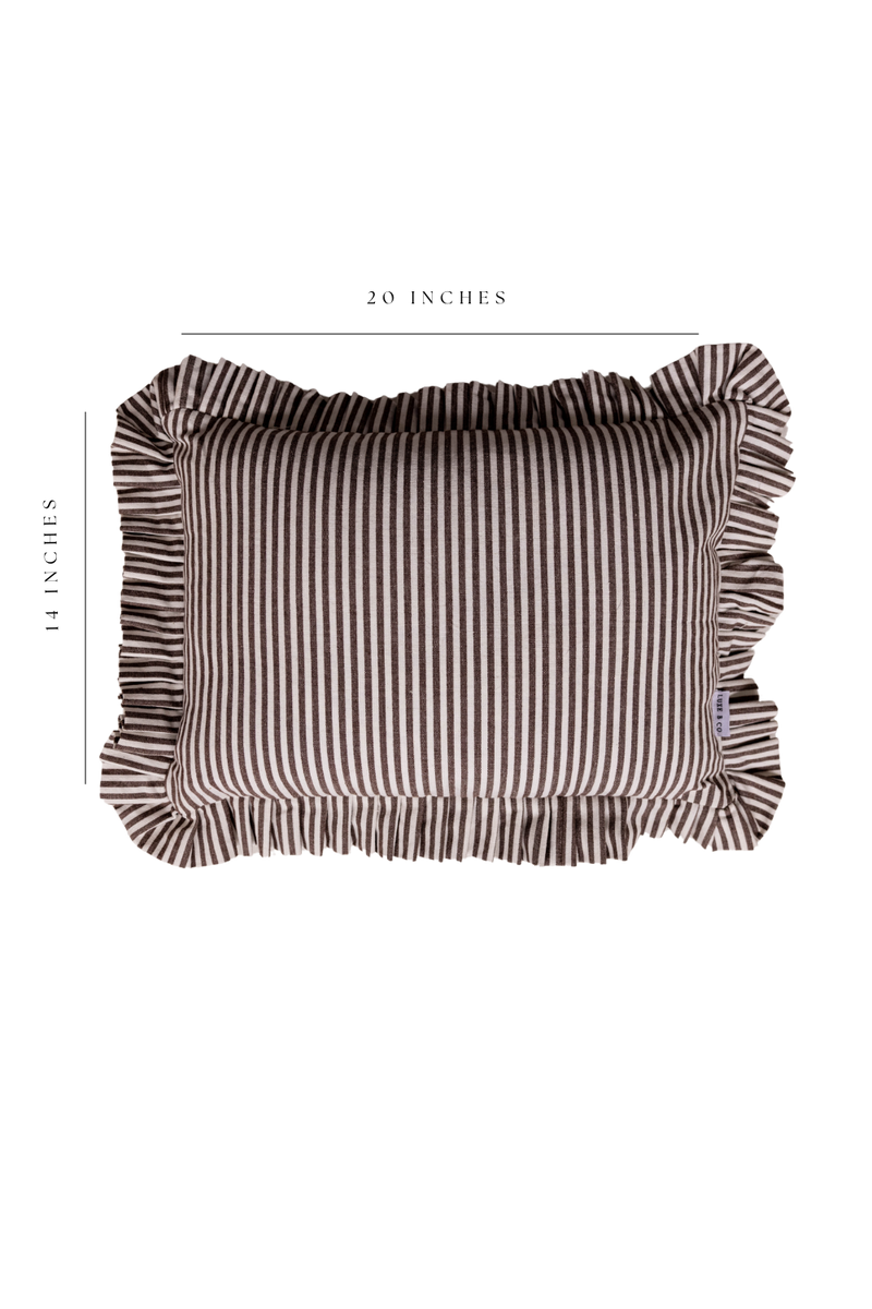 Ruffle Lumbar Pillow Cover Brown White Stripes