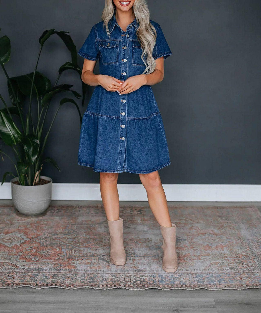 Tiered Denim Shirt Dress