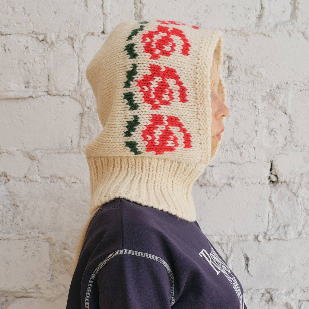 Rose Pattern Wool Blend Balaclava