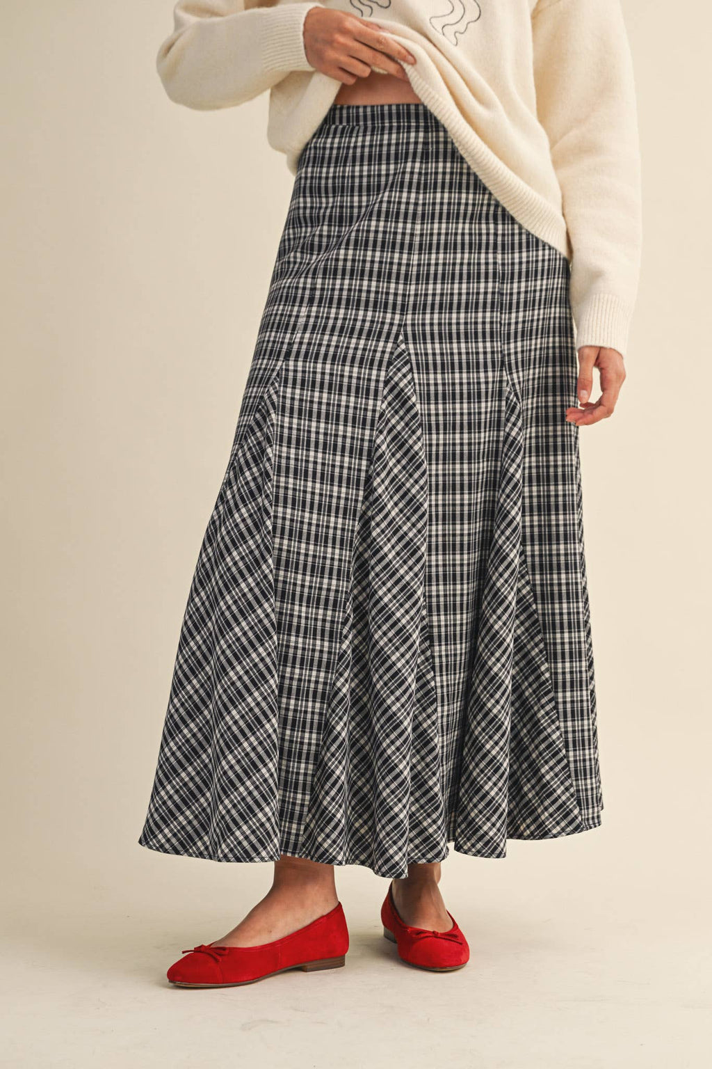 Plaid Godet Maxi Skirt