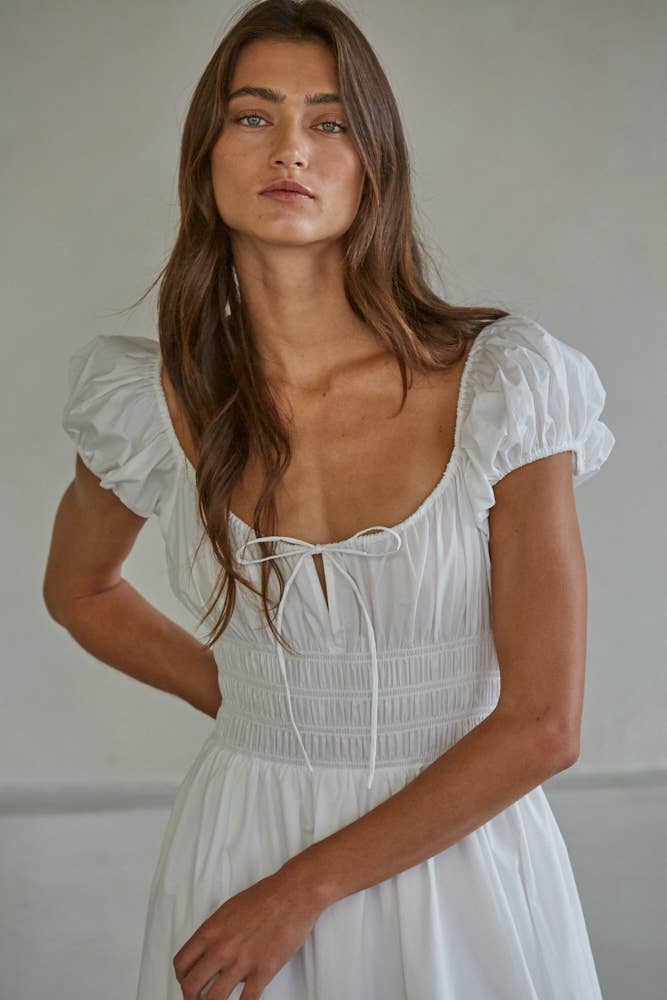 Cap Sleeve Smocked Waist Midi Dress