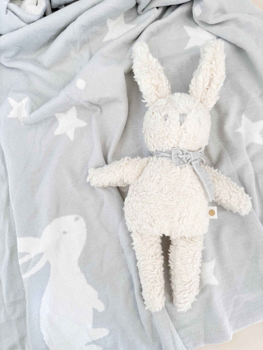 Gray Star Moon Bunny Lovey Blanket Set