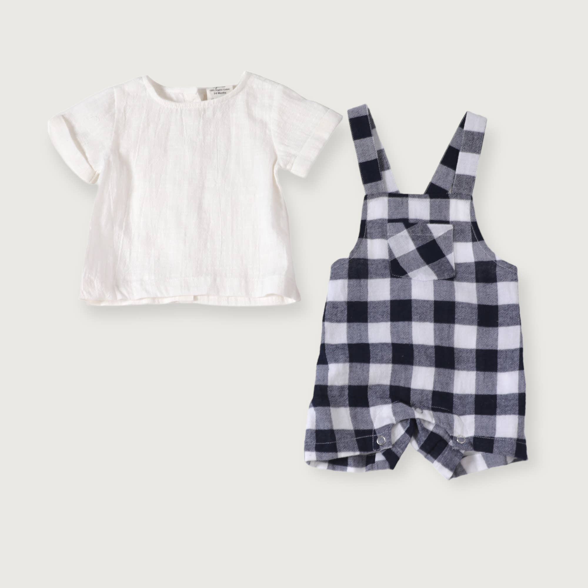 Raphael Checker Gingham Romper + Shirt Set (Organic Cotton)