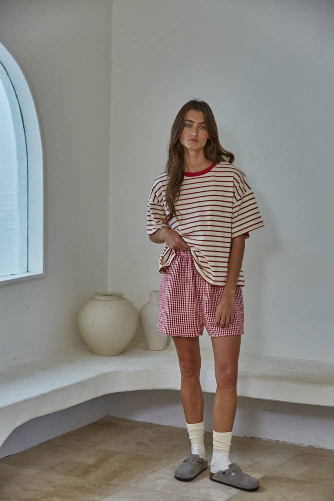 Striped Crew Neck Top in Natural Navy