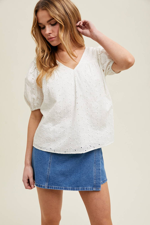 Eyelet Puff Sleeve Top