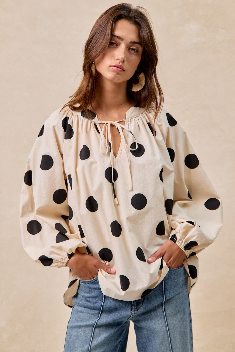 Polka Dot Exaggerated Balloon Sleeves Top