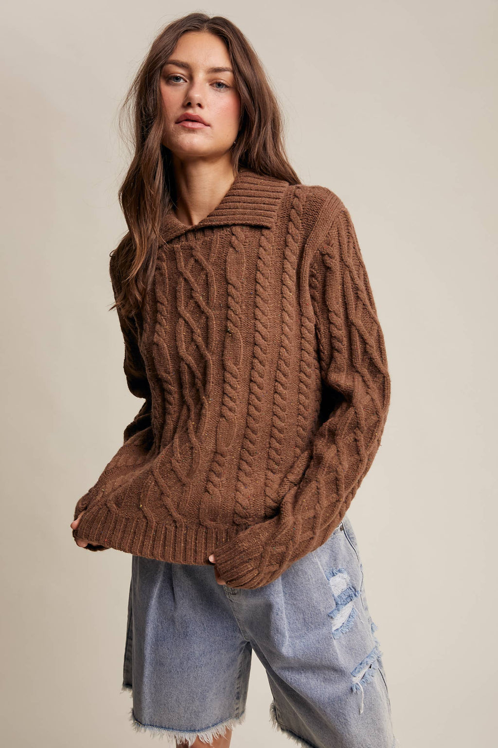 Collared Cable Knit Sweater