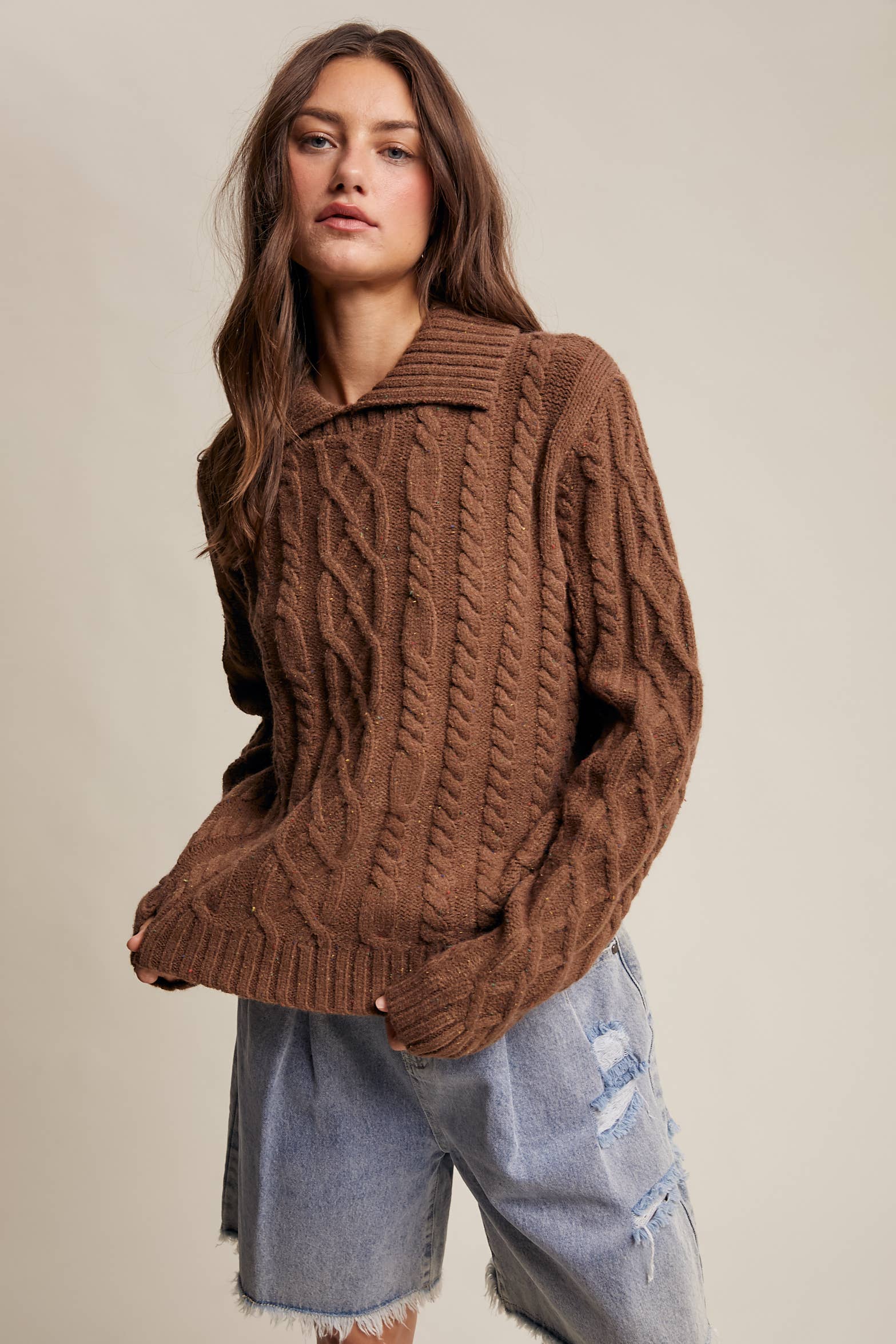 Collared Cable Knit Sweater