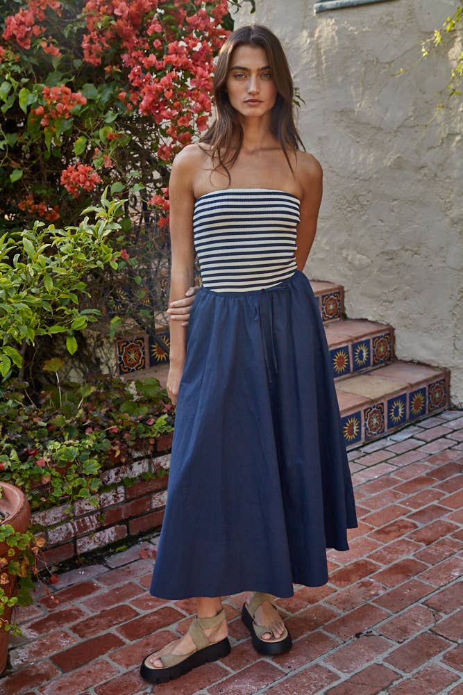 Drawstring Flare Midi Skirt