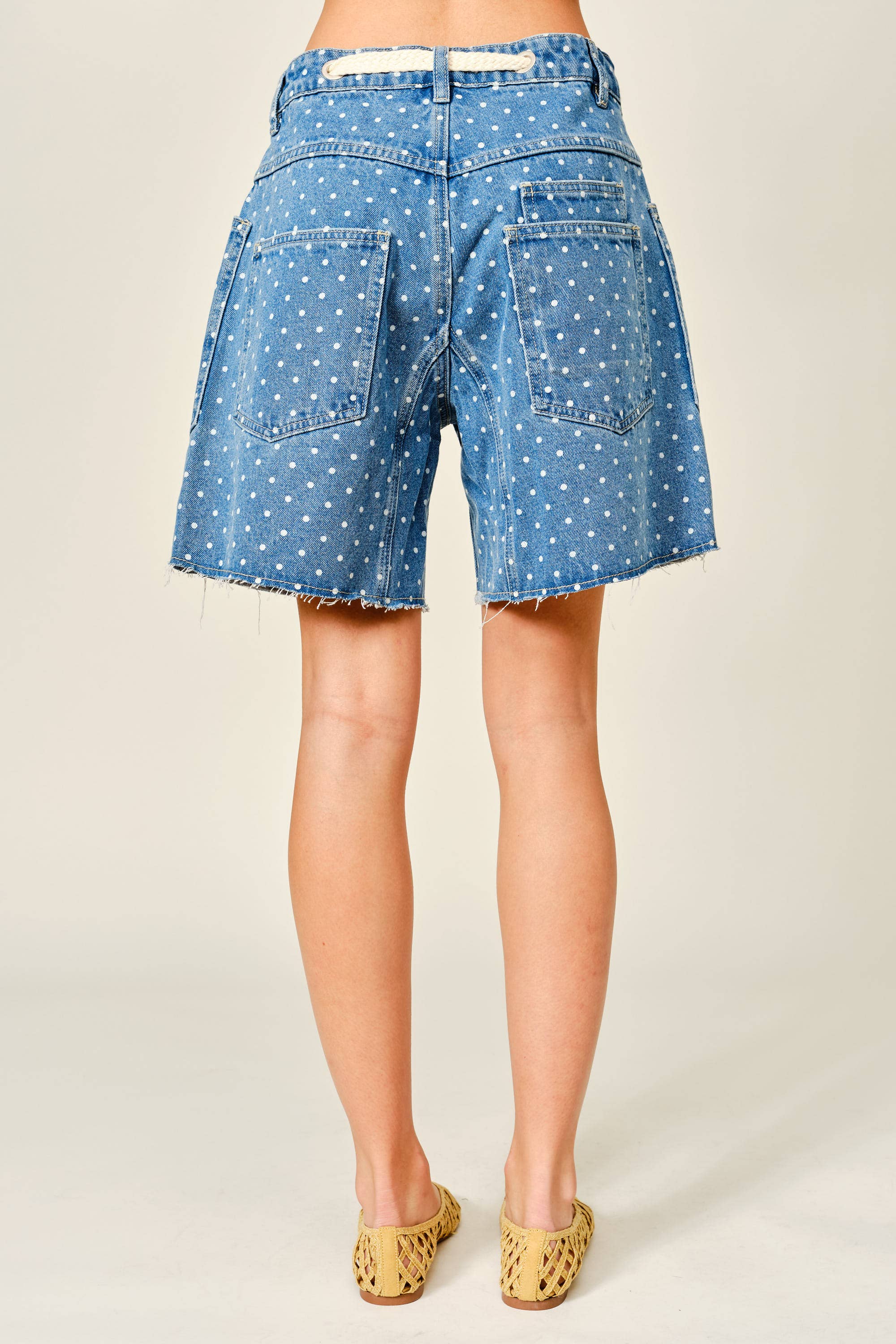 Polka Dot Barrel Denim Shorts