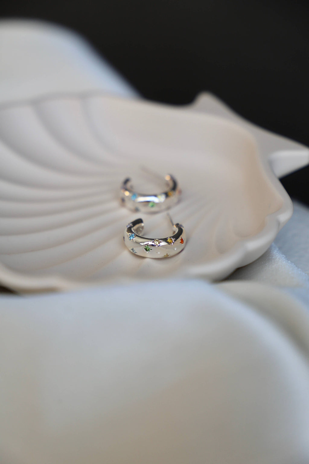 Silver Penny CZ Star Hoops