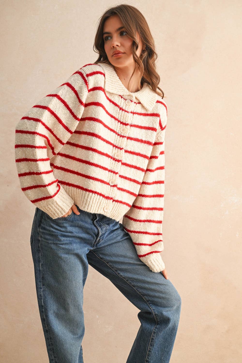 Buttondown Striped Knitted Cardigan  is