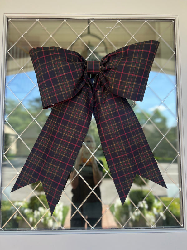 Navy Blue Plaid Bow