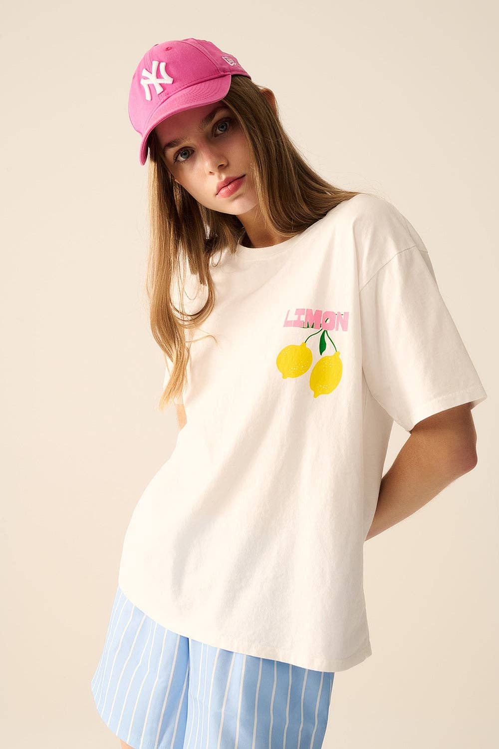 Lemon Print Relaxed White T-Shirt