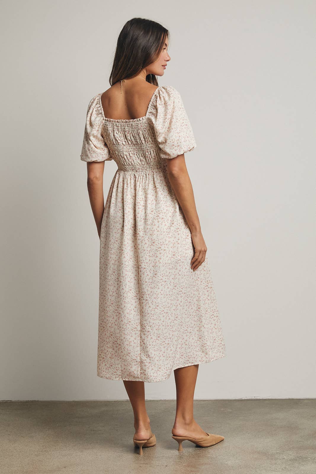 Floral Puff Sleeve Midi Dress