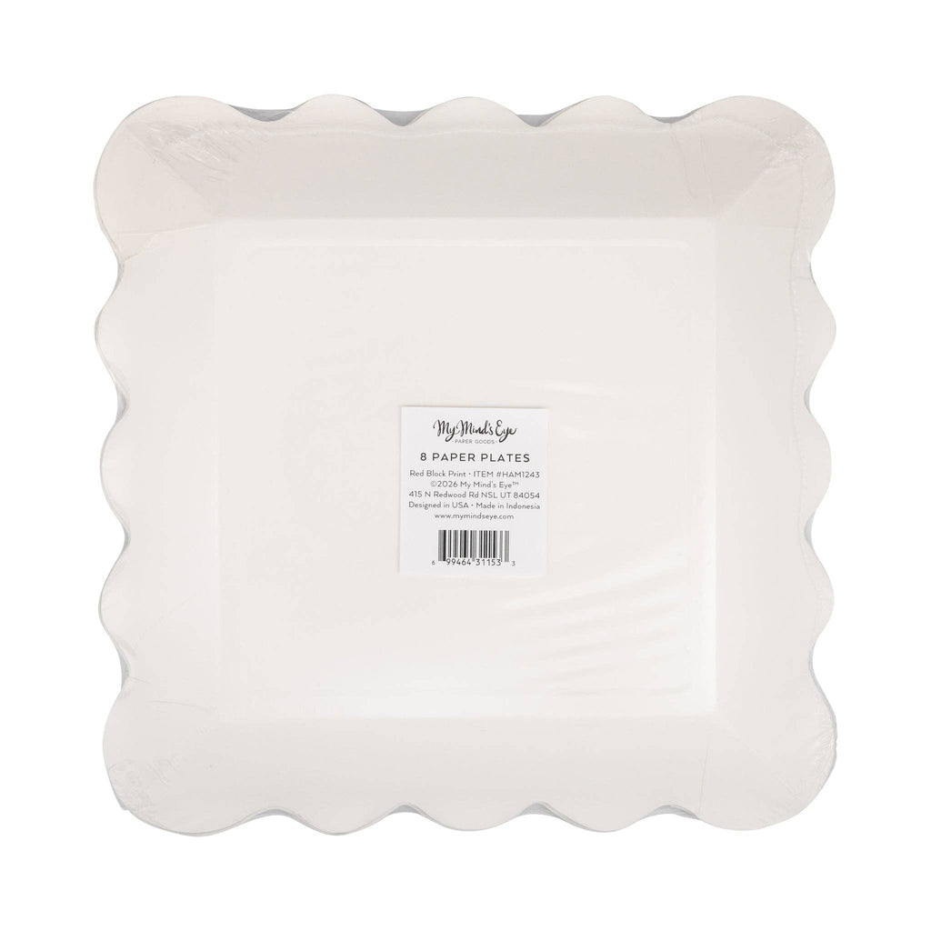 Red Block Floral Paper Plates