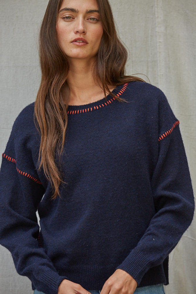 Contrast Stitches Knit Sweater