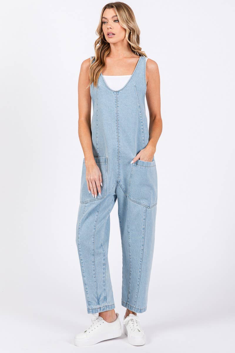 Washed Denim Overall Jumpsuit