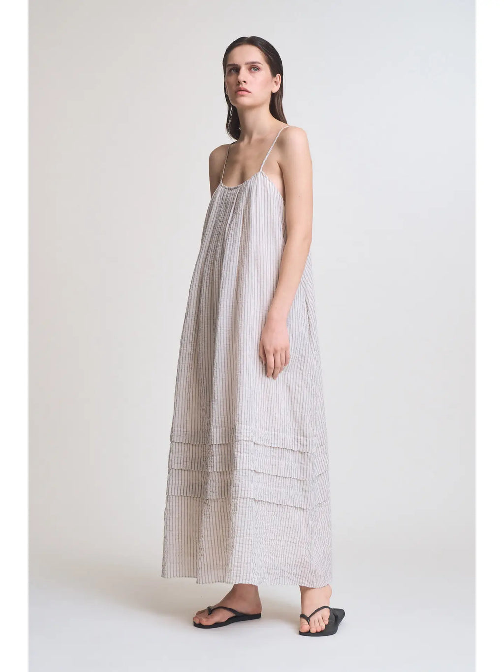 Stripe Pleat Tuck Dress