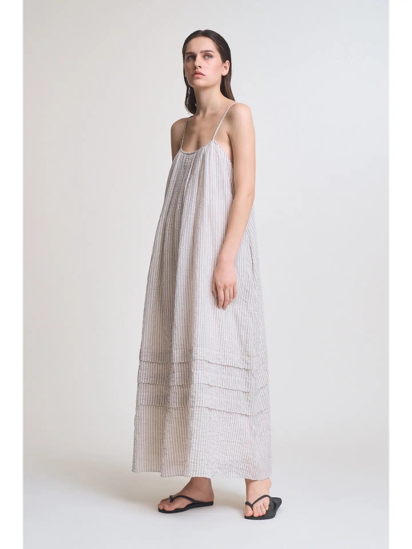 Stripe Pleat Tuck Dress