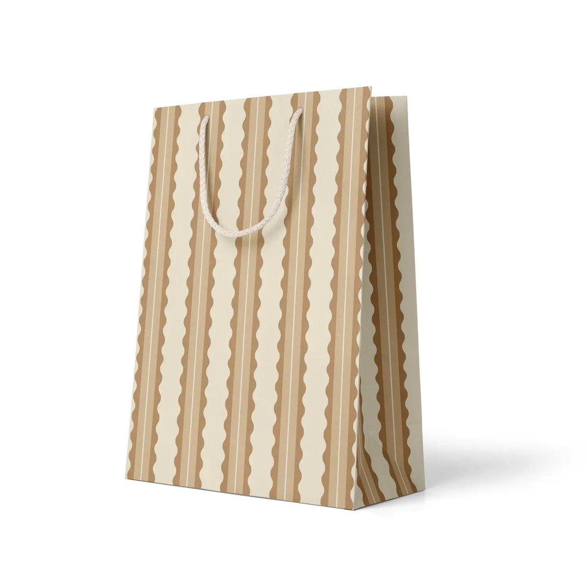 Tan Scallop Stripe Gift Bag