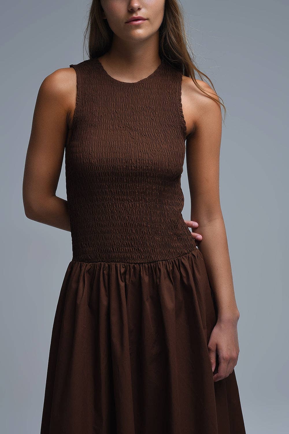 Maxi Brown Smocked Poplin Dress