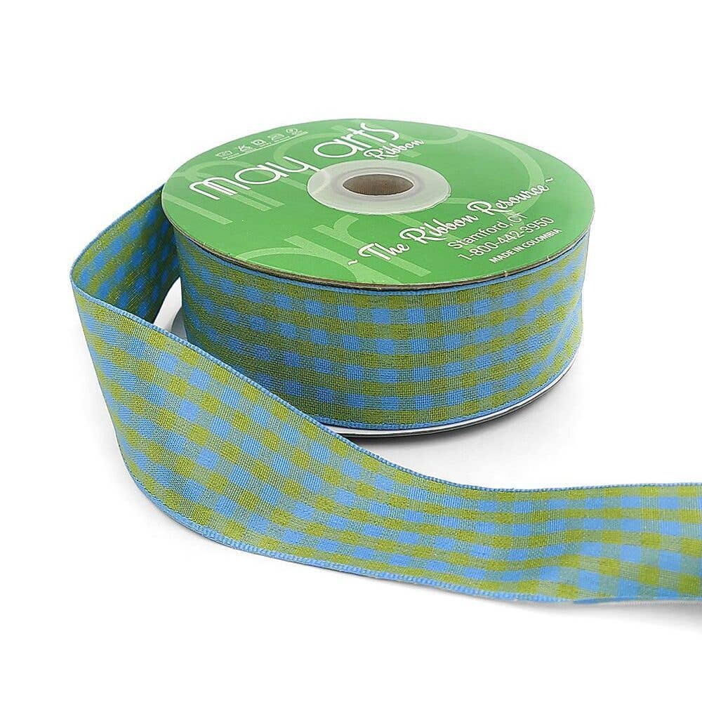Blue & Green Checkered Gingham Ribbon