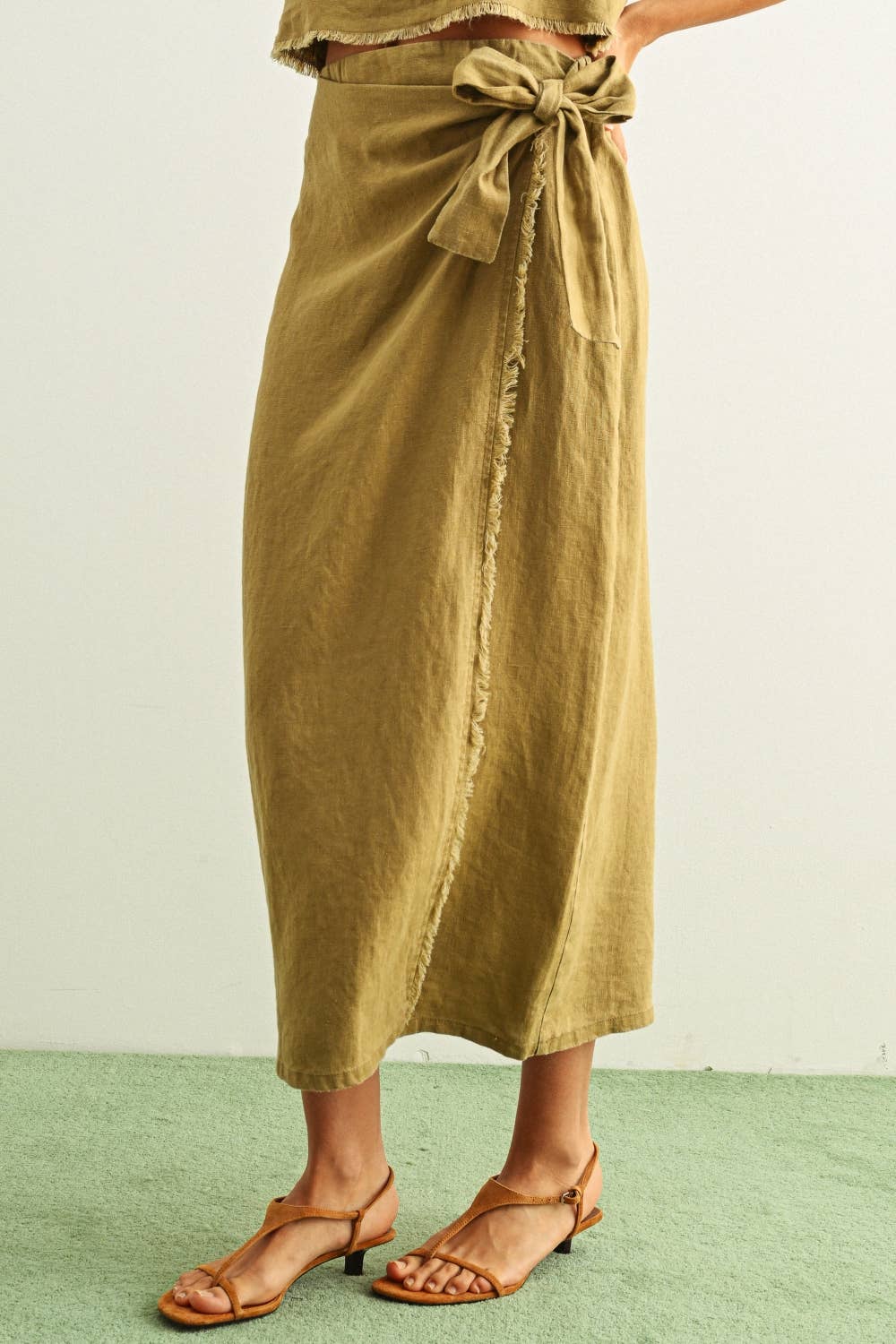 Raw Hem Wrap Skirt