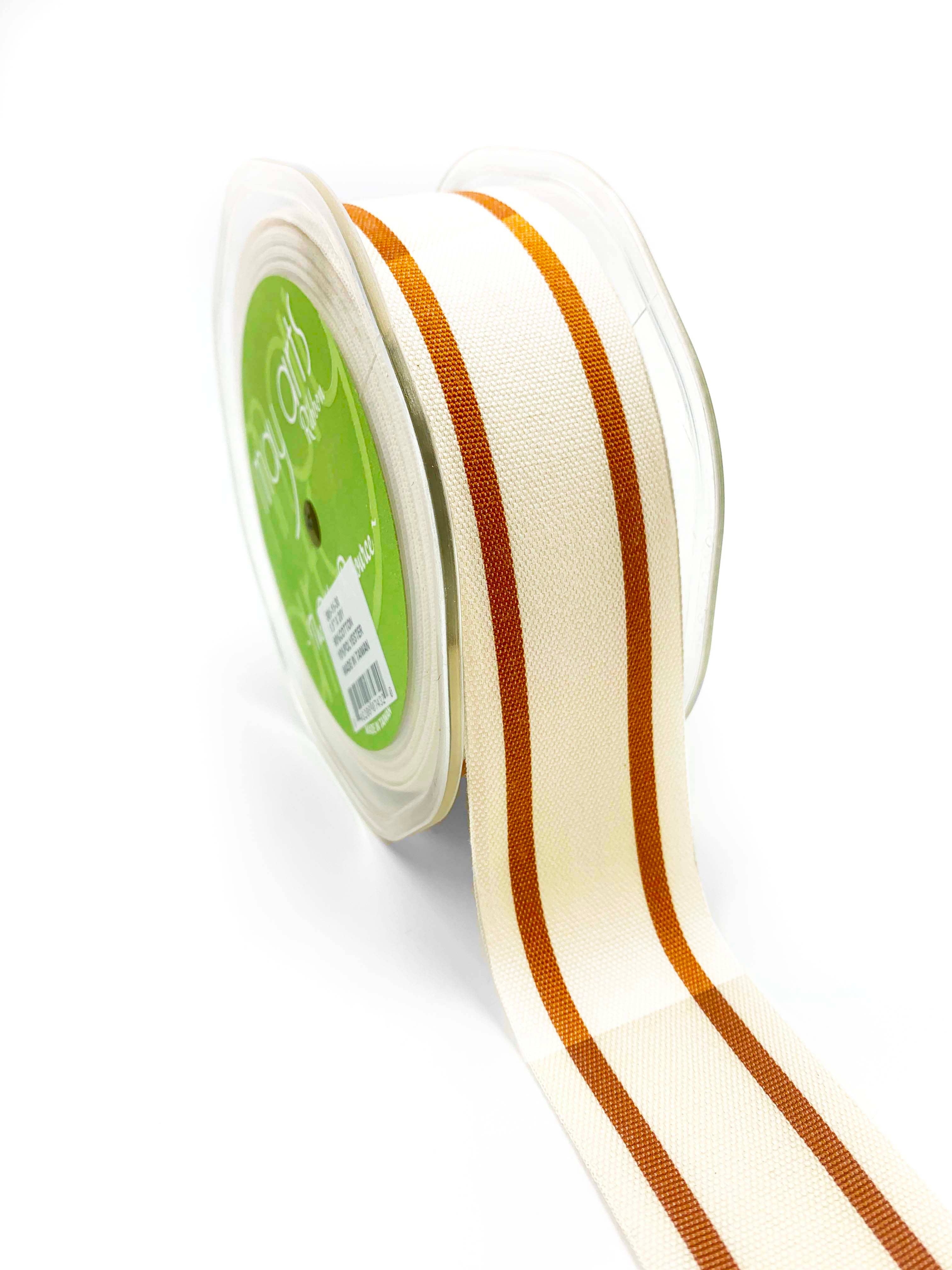 Woven Cotton Burnt Orange Double Stripes Ribbon