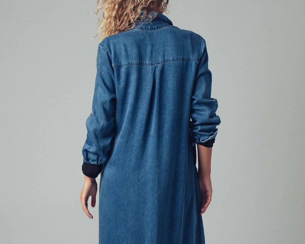 Button-Down Western Denim Midi Dress