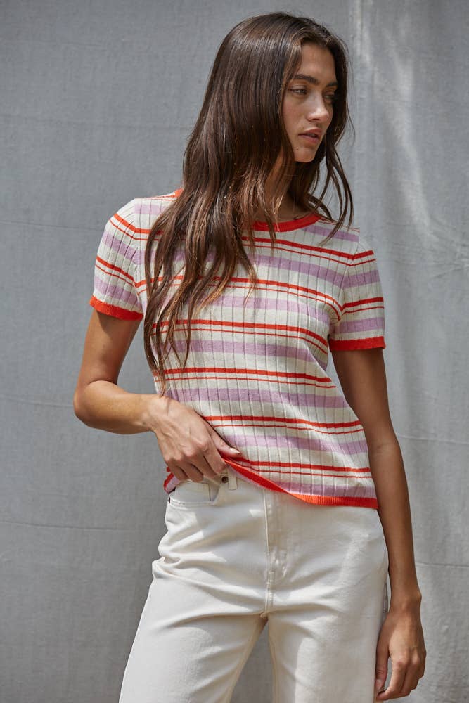 Striped Short Sleeve Sweater