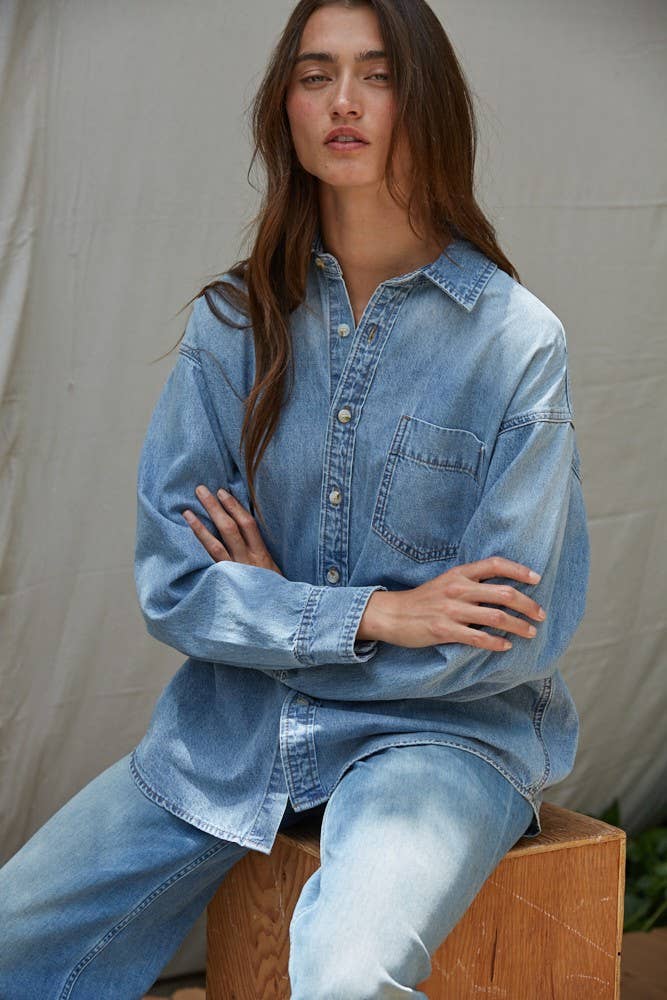 Chambray Denim Button-Down Shirt