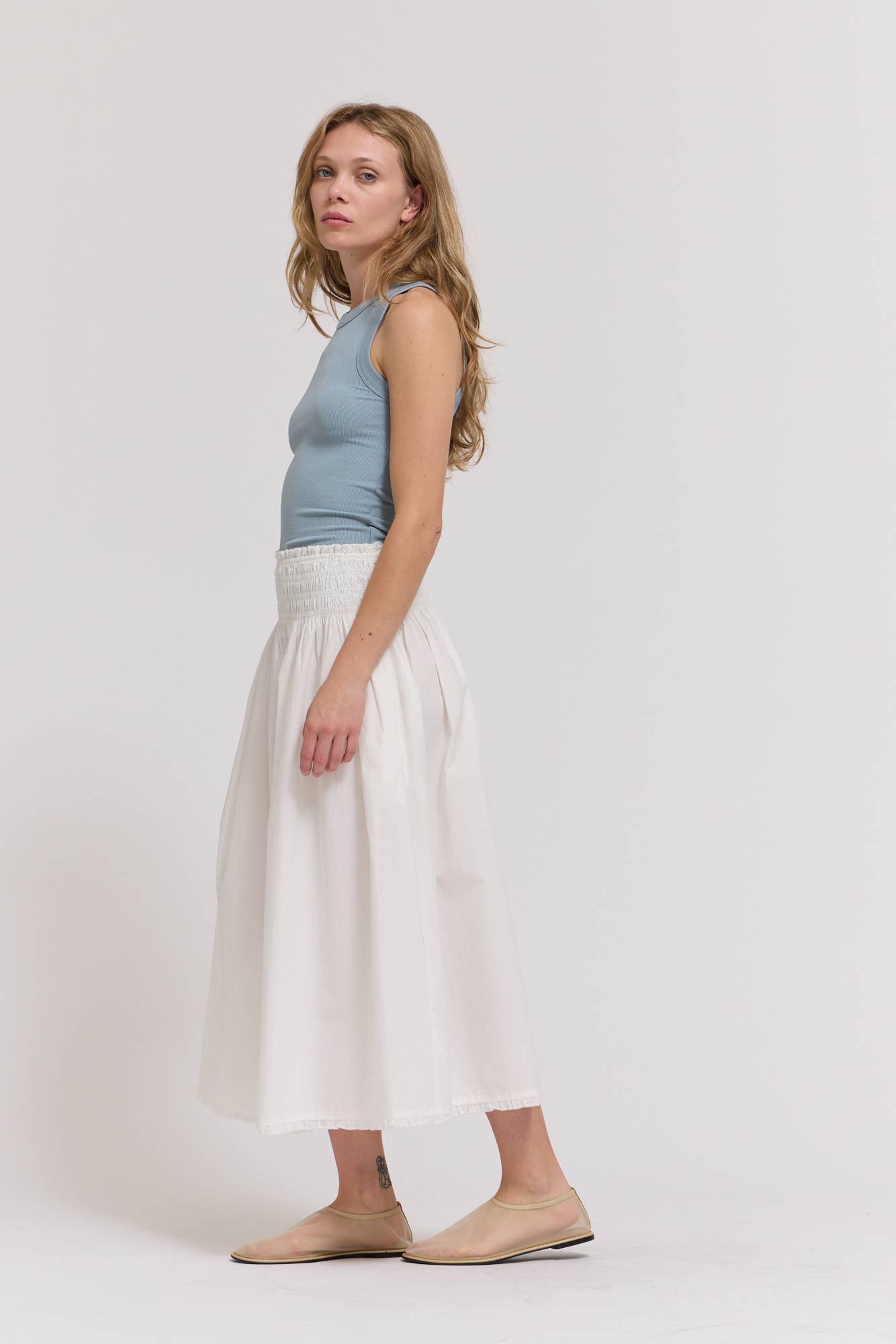 Eyelet Trim Smocking Waist Skirt