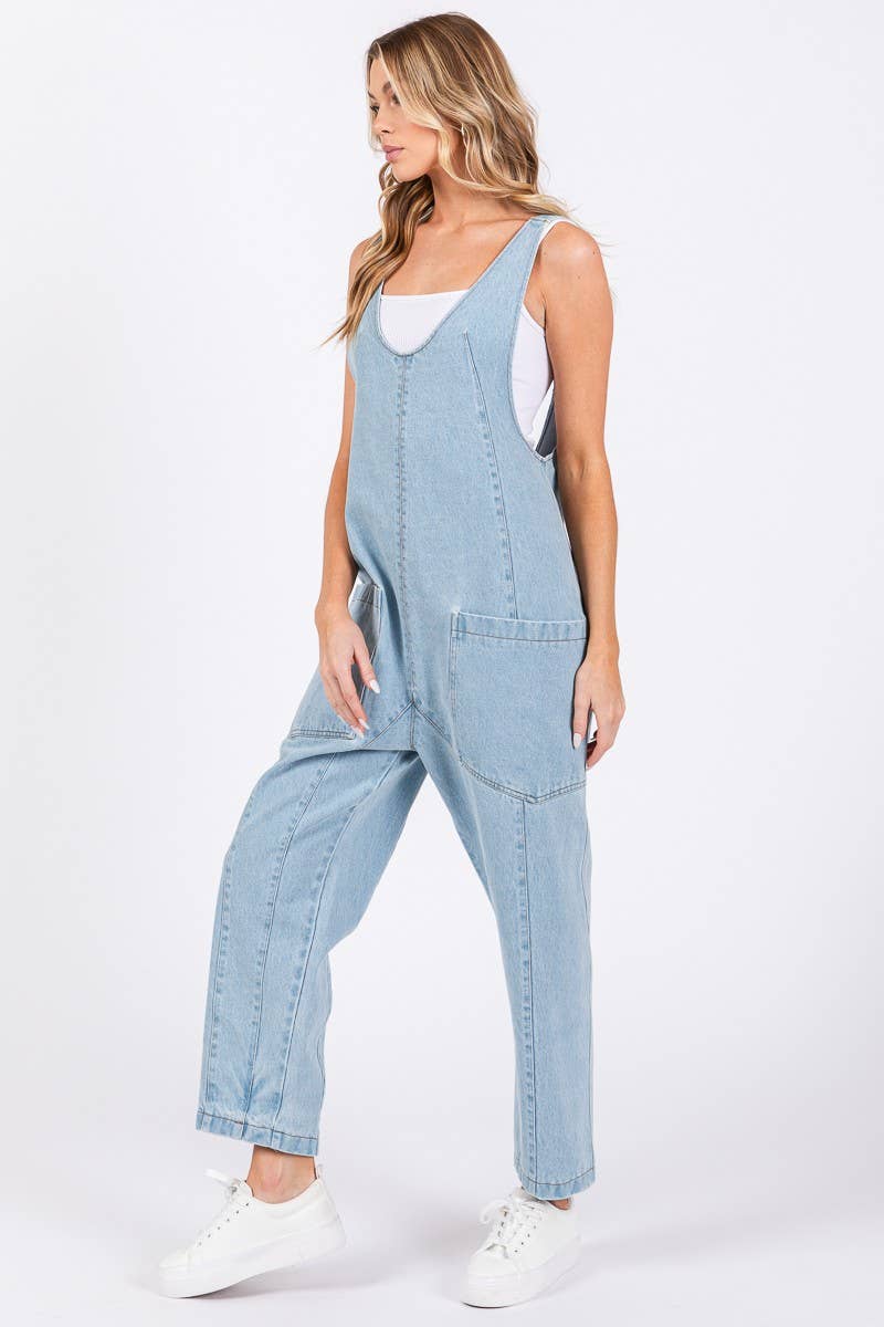 Washed Denim Overall Jumpsuit