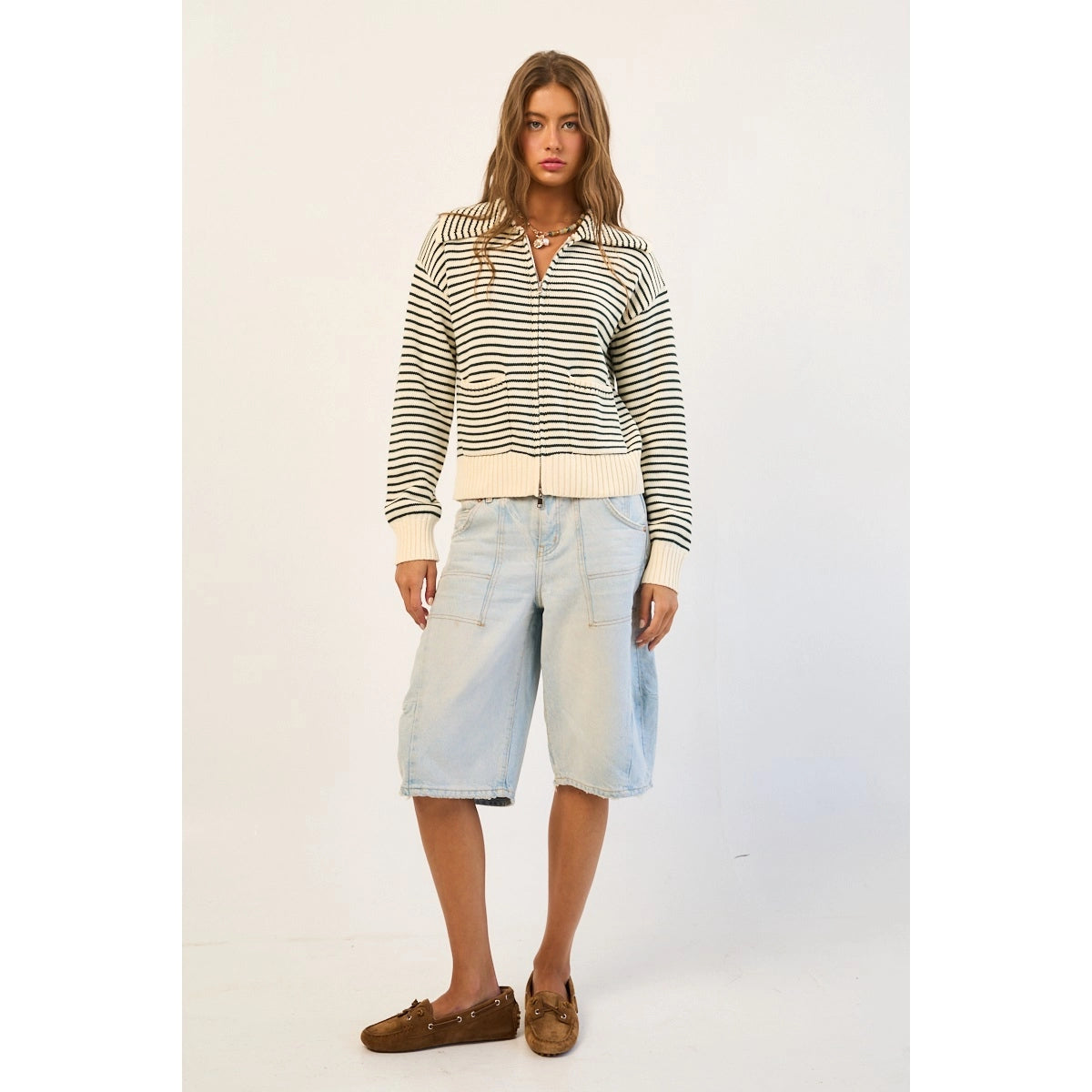 Striped Zip-Up Sweater