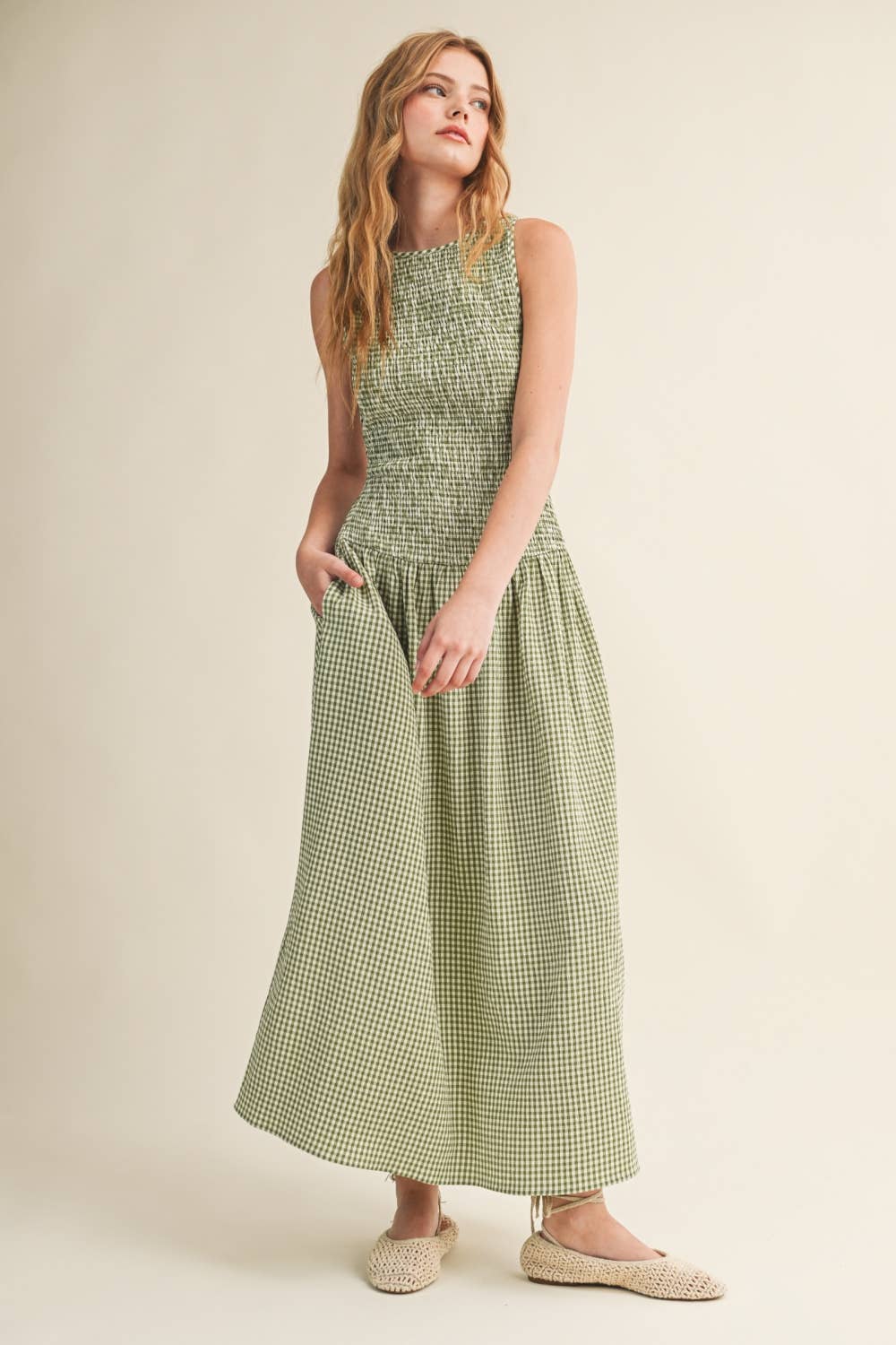 Mini Gingham Sleeveless Long Dress