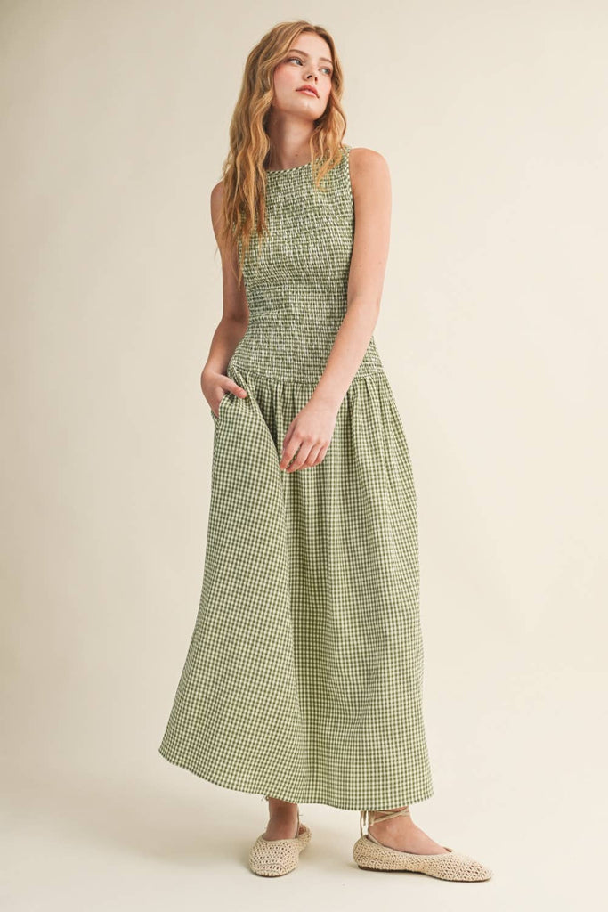 Mini Gingham Sleeveless Long Dress