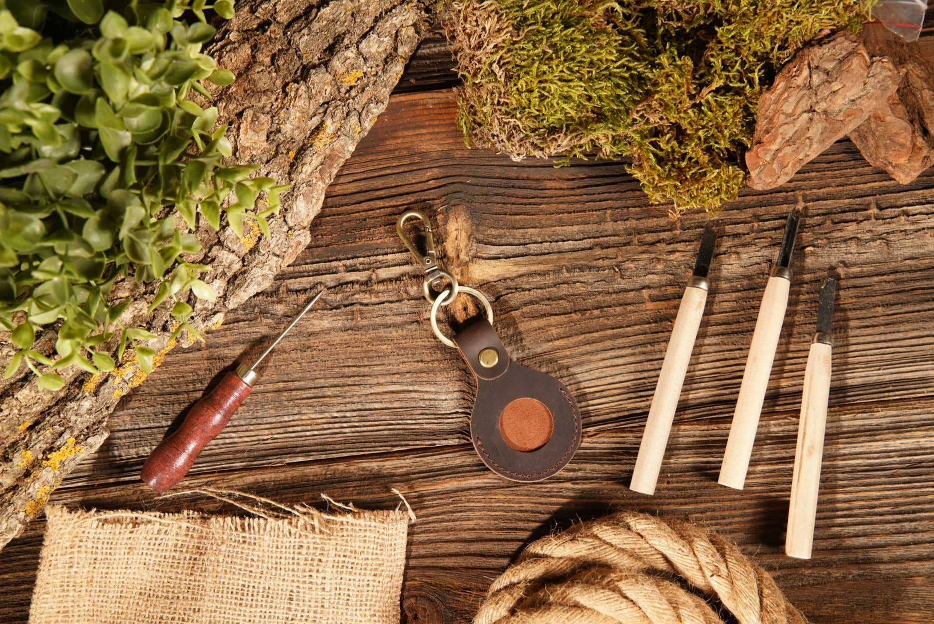 Genuine Leather AirTag Keychain