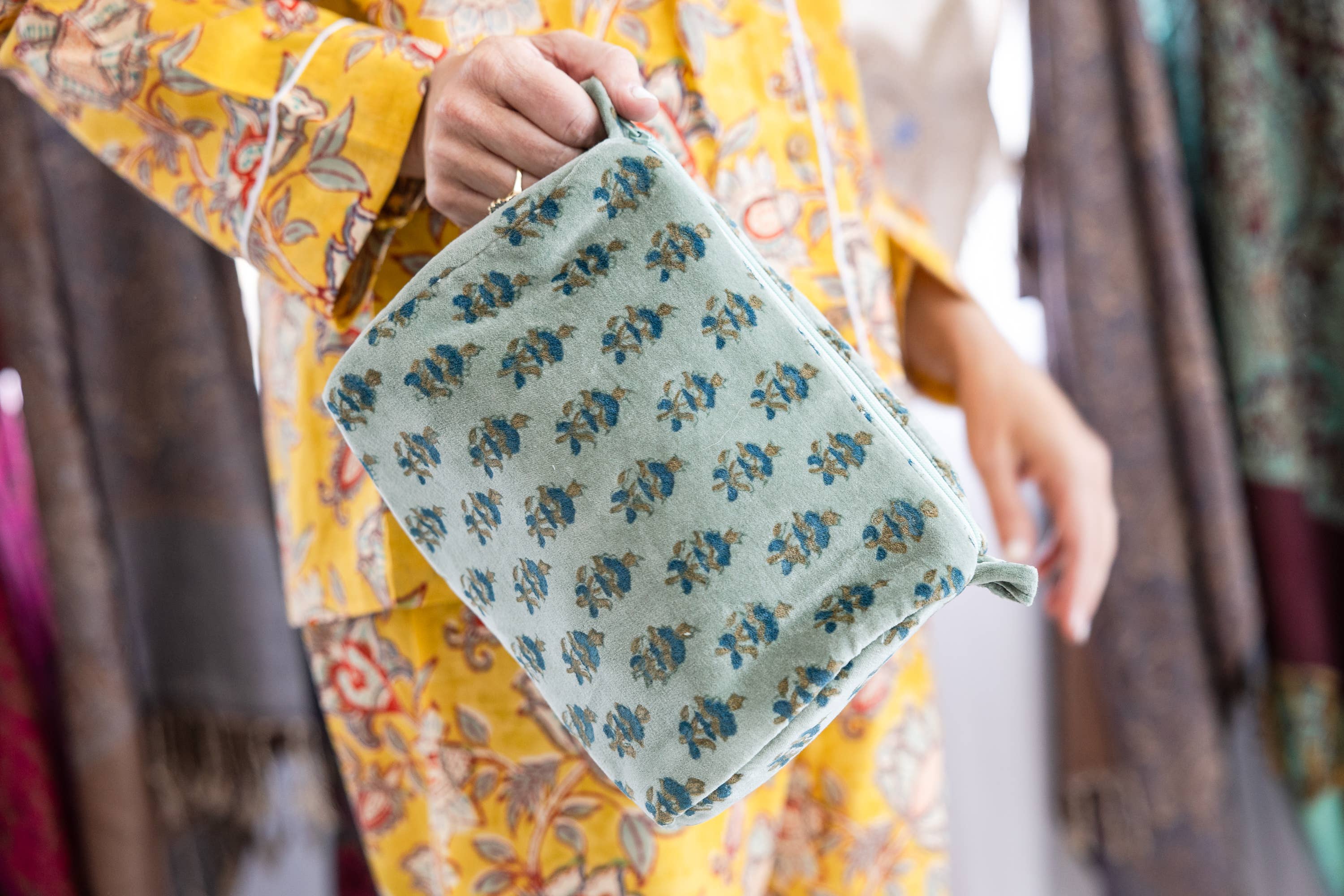 Block Print Velvet Cosmetic Pouch