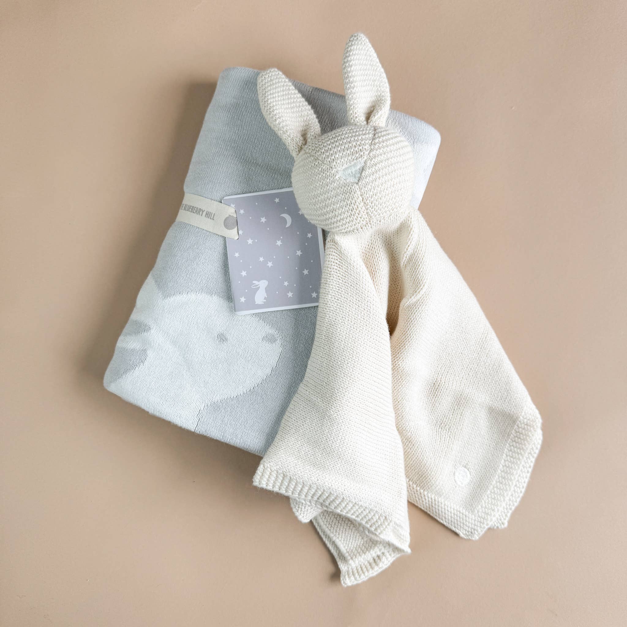 Gray Star Moon Bunny Lovey Blanket Set