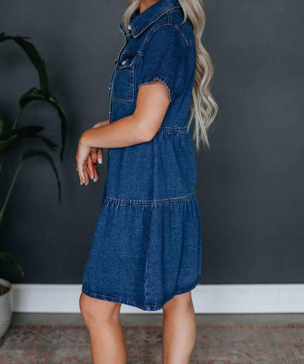 Tiered Denim Shirt Dress