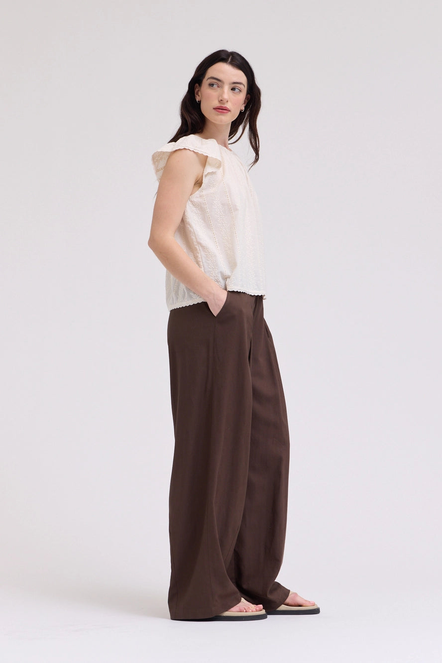 Embroidered Flutter Sleeve Blouse