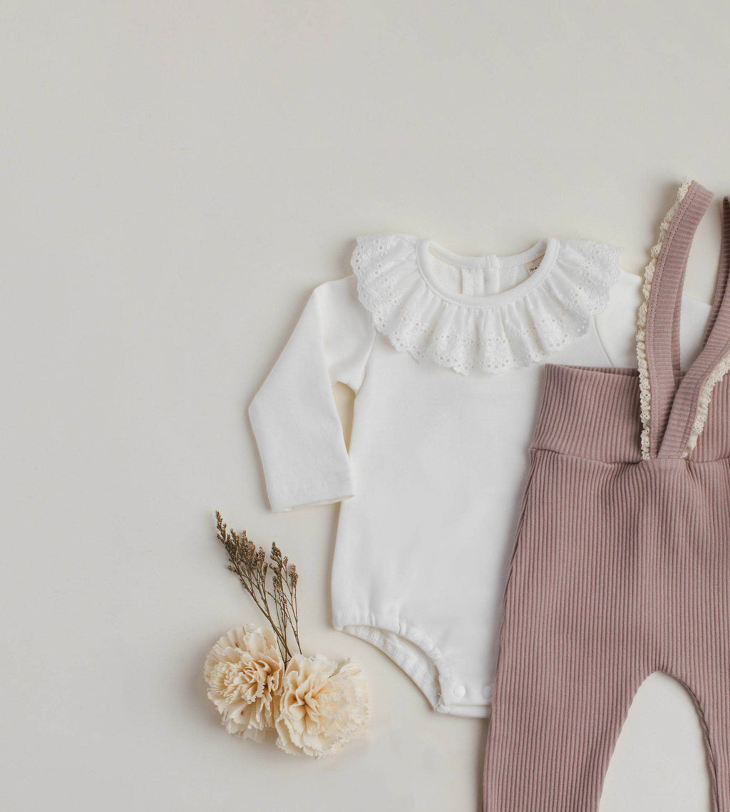 White Ruffle Collar Long Sleeve Bodysuit