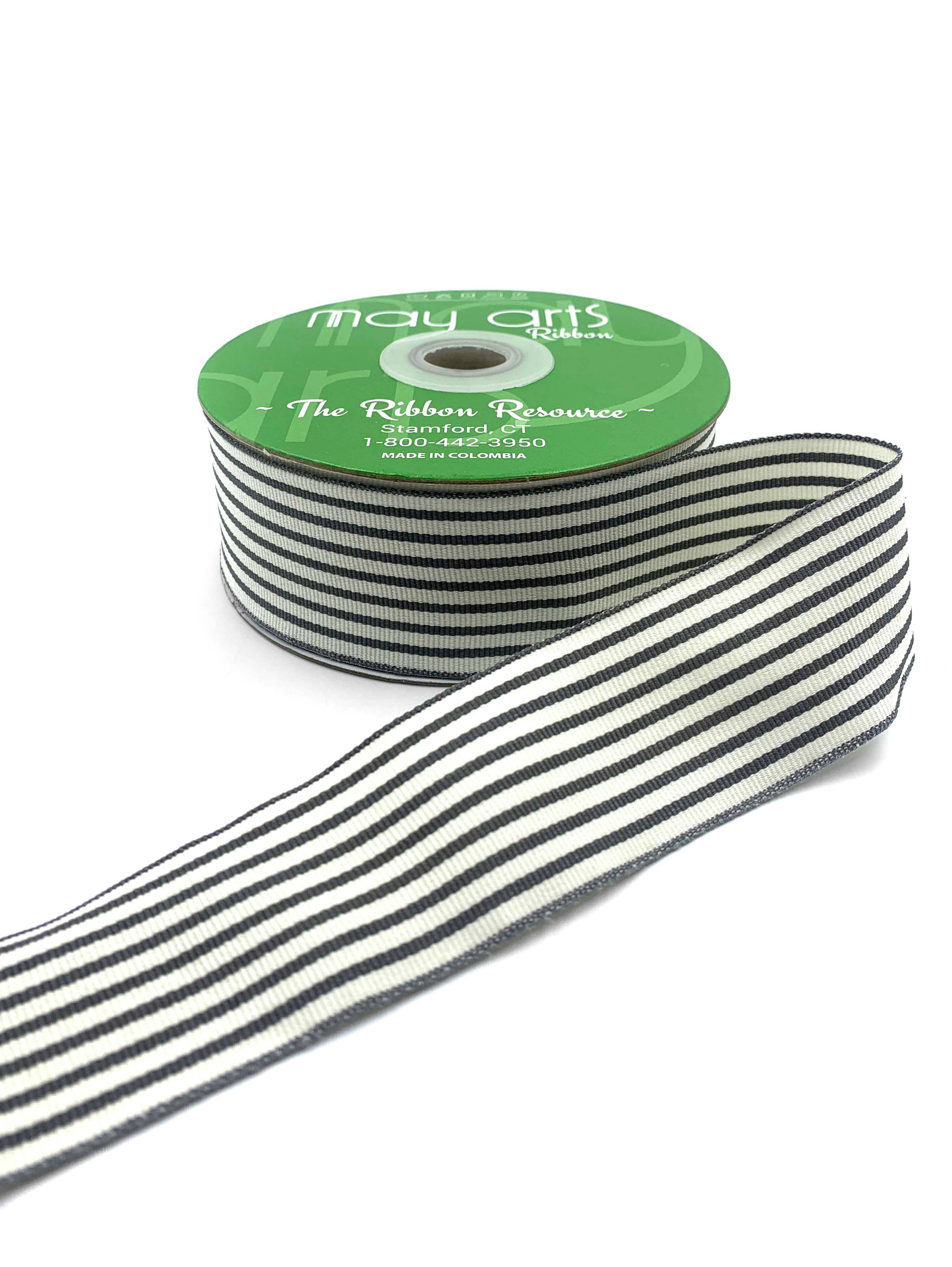 Woven Classic Charcoal & Ivory Striped Grosgrain Ribbon