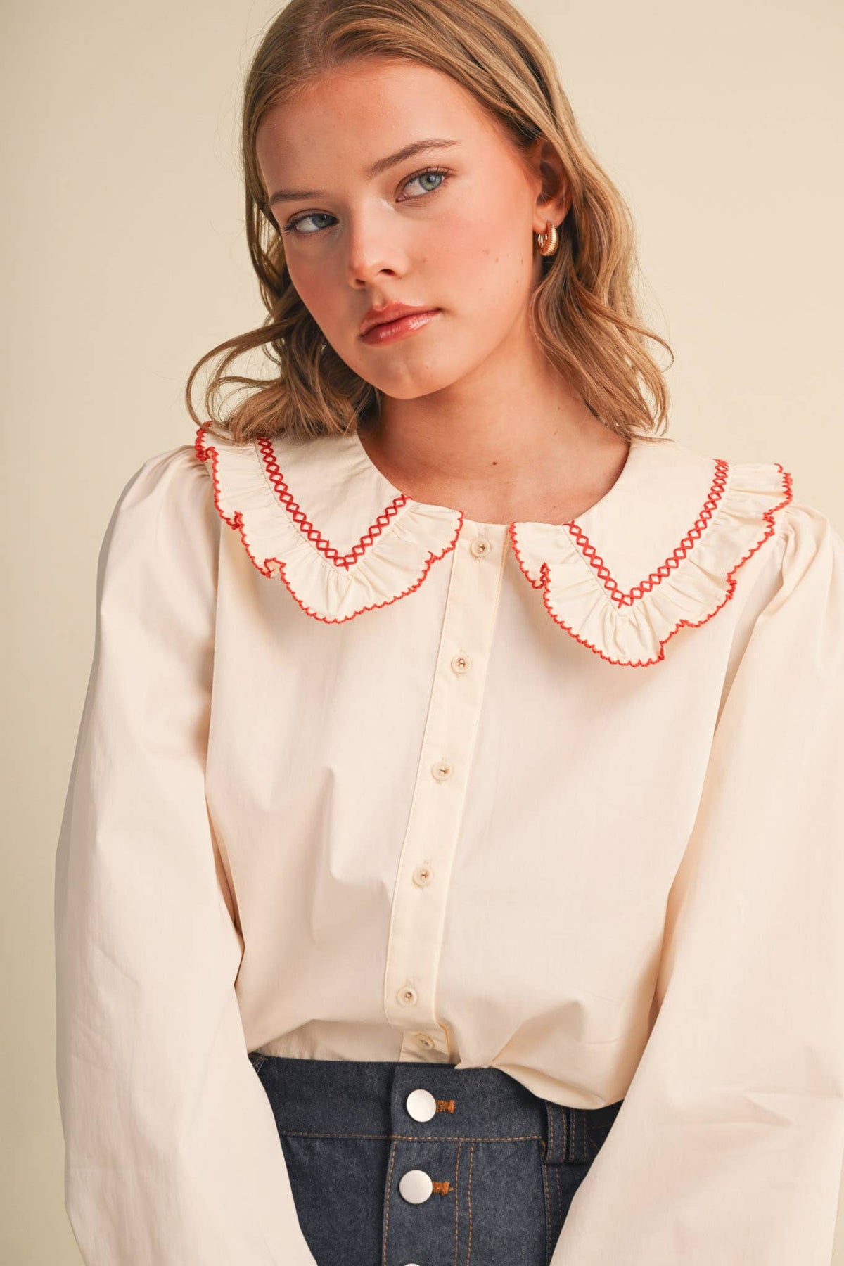 Doll Collar Button Up Top