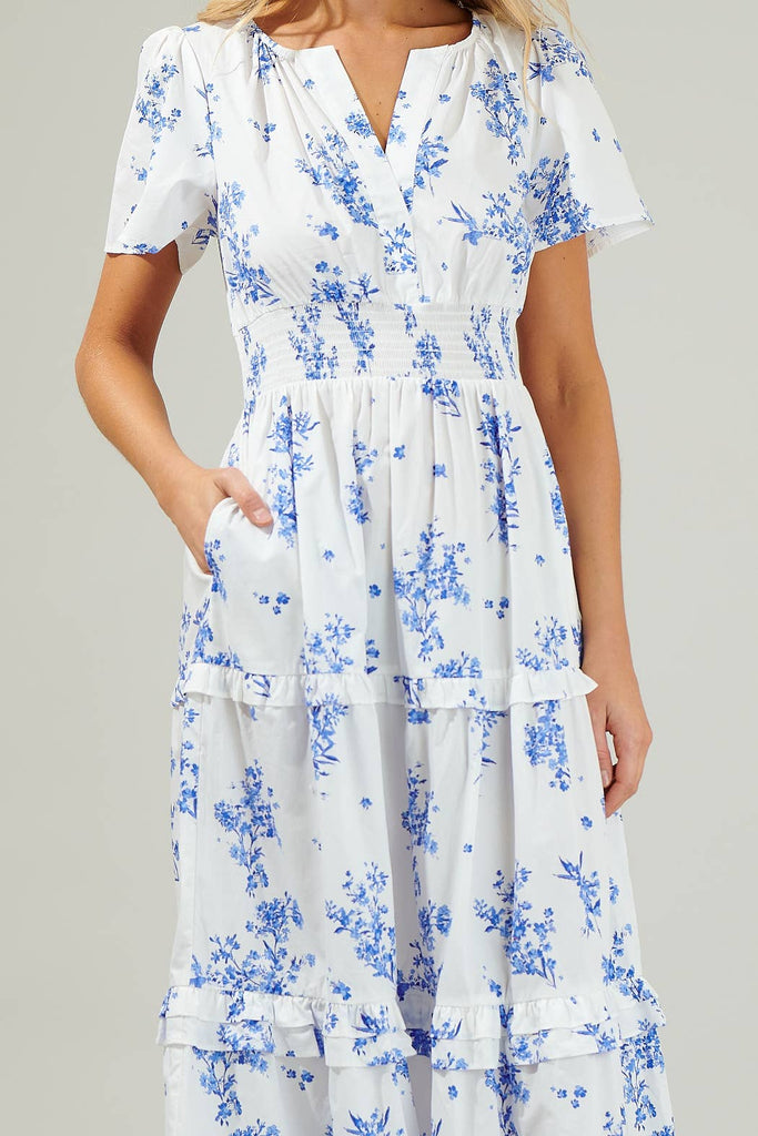 Bestia Floral Palmer Poplin Tiered Maxi Dress